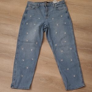 Hollister Light Blue Boyfriend Jeans with Embroidered Daisies
